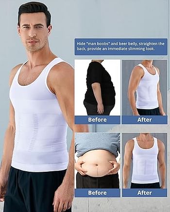 Men's Slimming Body Shaper Vest Gynecomastia Compression Shirts Compression Tank Top Tummy Control Shapewear for Men Large