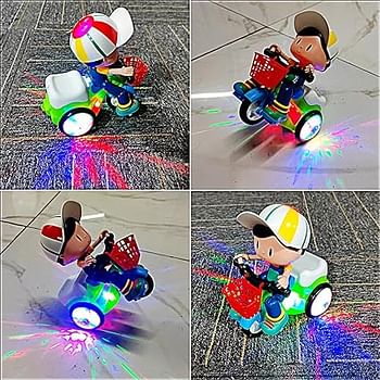 Baby Toddler Electric Tricycle Toy Cartoon Motorcycle Vehicle Stunt Performance, Music, Lights, Kids Birthday Gifts (Boy)