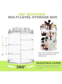 360 Degree Rotating Adjustable Cosmetic Organizer Clear