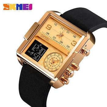 SKMEI  1584 Men's Multifunction Square Dial Digital Analog LED Chronograph Leather Strap Wristwatch