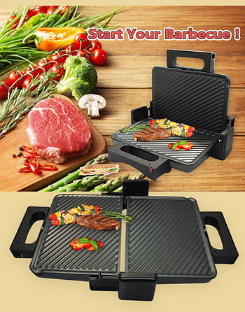 Sokany KJ-208 Electric Grill & Sandwich Maker Removable Washable Plates 2000W - Black