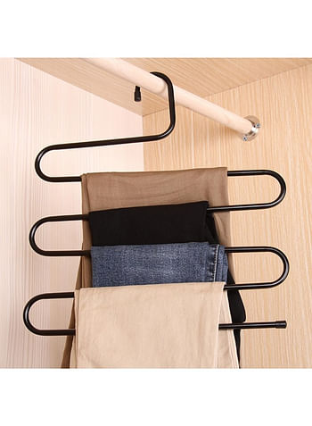 We Happy S Shape Clothes Hanger, 5 layers Pants Ties Multipurpose Stainless Steel Storage Space Saving Organizer, Black