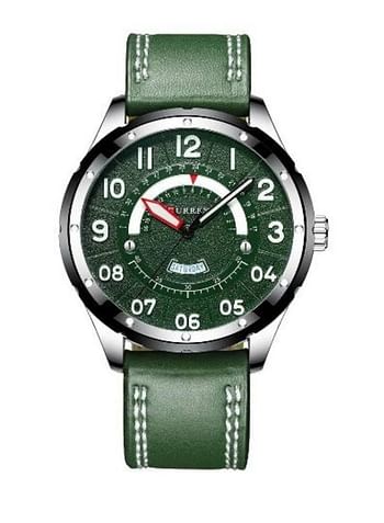 Curren 8267 Stylish Leather Strap Wrist Watch For Men - Green.