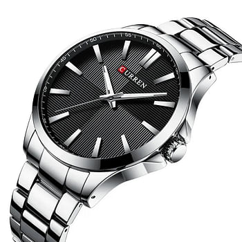 Curren 8322 Men Fashion Watch Luxury Stainless Steel Band Business Clock Waterproof Wristwatch- Silver and Black