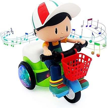 Baby Toddler Electric Tricycle Toy Cartoon Motorcycle Vehicle Stunt Performance, Music, Lights, Kids Birthday Gifts (Boy)