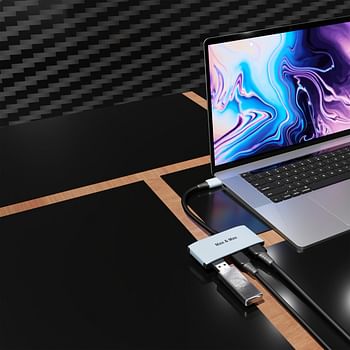 Max & Max 3 in 1 USB Type-C Hub with HDMI 4k supported USB 3.0 transfer up to 10 Gbps rate, can connect UM disk, Hard drive, Mouse, Keyboard, Phone, Compatible with Mac, Chrome, and Windows OS - Grey