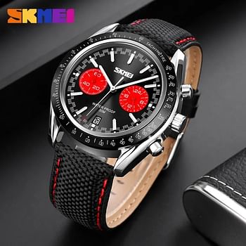 SKMEI Men Quartz Watch Waterproof Watch with Stopwatch Timing Fashion Casual Style For Men 9292 Black-Red