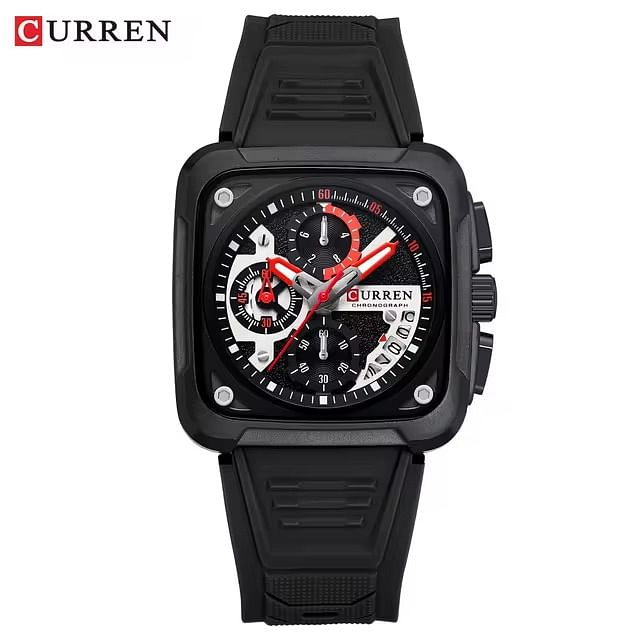 CURREN 8461 Men's Watch Import Quartz Movement 30M Waterproof Wristwatch Luminous Hands Date High Quality Silicone Band Black