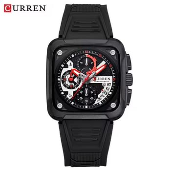 CURREN 8461 Men's Watch Import Quartz Movement 30M Waterproof Wristwatch Luminous Hands Date High Quality Silicone Band Black