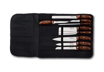 EDENBERG 9 Pcs Kitchen Knife Set | Portable Chef Knife Set for Kitchen Fruits, Vegetables, Cheese & Meat | Travel-Friendly Leather Pouch for Knife Set- Set of 9, Silver Brown