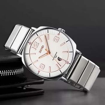 SKMEI 9280 Luminous Function Quartz Wristwatch Stainless Steel Strap 3Bar  Waterproof.