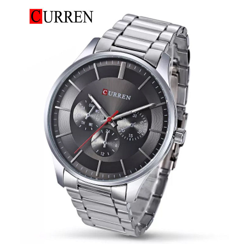 Curren 8282 Original Brand Stainless Steel Band Wrist Watch For Men / Silver