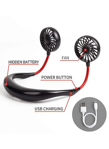 Portable Fan 360 Degree Universal Adjustment USB Rechargeable with Dual Wind Head Fan Hand Free Wearable Neckband Fan Large Speed Range, Intelligent Wind Speed Control Operated, Convenient And Fast Sports, Leisure, Office, Fitness Lower Wind Noise