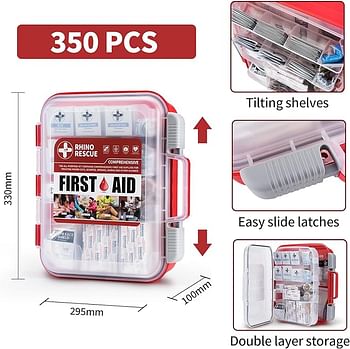 RHINO RESCUE 350 Pieces OSHA All-Purpose First Aid Kit, Home and Office Professional Medical Supplies, Ideal for Emergency, School, Business FSA HSA Eligible