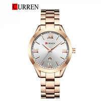 Curren 9007 Original Brand Stainless Steel Band Wrist Watch For Women / Rose Gold White Dial