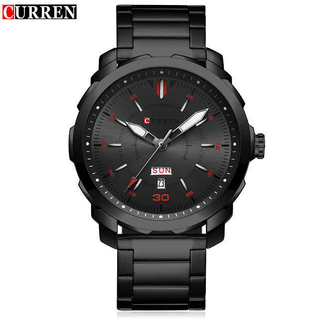 CURREN 8266 Original Brand Stainless Steel Band Wrist Watch For Men - Black