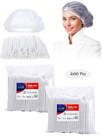 قبعات استحمام للاستعمال مرة واحدة من جيساليف 200 قطعة شبكة شعر غير منسوجة مقاس 19 بوصة بيضاء