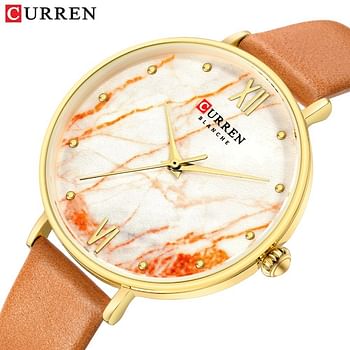 CURREN 9045 Creative Colorful Watches for Women Casual Analogue Quartz Leather Wristwatch Ladies Style - Brown &Gold