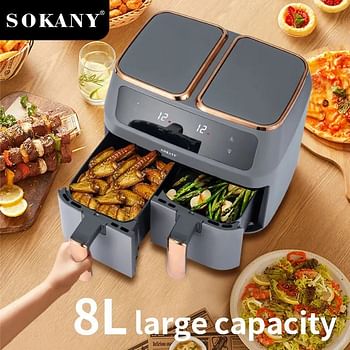 Sokany 8030 Two Zones Cyclonic Air One-pot Dual-use Air Fryer SK-ZG-8030 8L