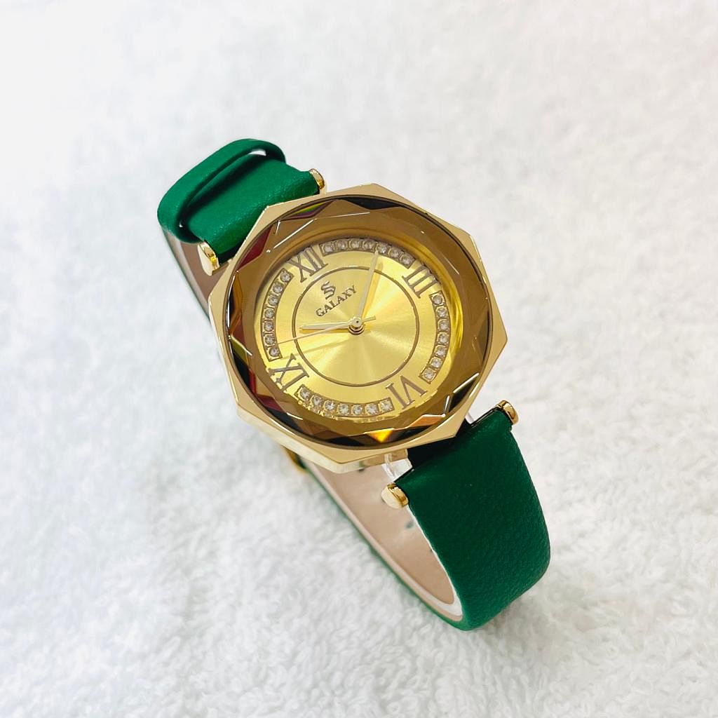 Galaxy 2305 Women's Leather Strap Quartz Watch green