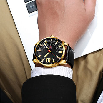 CURREN 8371 Top Brand Luxury Unique Men's Watches Quartz Leather Strap Business Wrist Watch Black/Gold