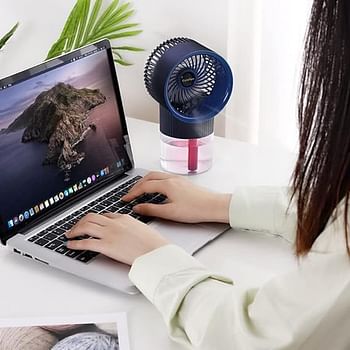 USB Portable Misting Fan, 3 Wind Speeds Spray Desk Fan with Night Light, 2400mAh Battery Operated Personal Fan, Summer Essentials Handheld Misting Fan for Home Travel Beach random color