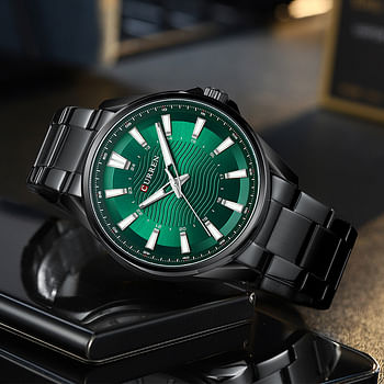 Curren 8424 Original Brand Stainless Steel Band Wrist Watch For Men - Black and Green