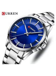 CURREN 8429 Luxury Sports Watch Men Stainless Steel Quartz Chronograph Waterproof Military Business Black Watch Silver/Blue