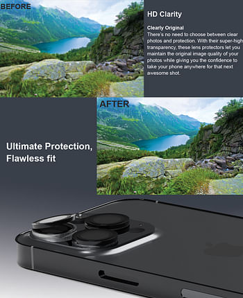 Max & Max Camera Lens Protectors for iPhone 15 Pro and 15 Pro Max, Aluminum Edging AR Lens Defender Scratch-Resistant, Transparent Camera Glass Grade Protective Cover - Black