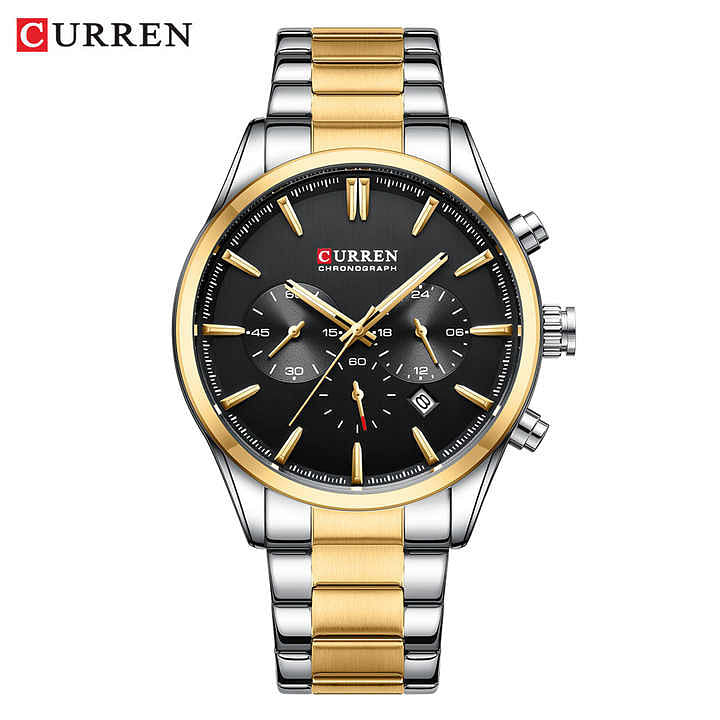 CURREN Stainless Steel Band Wrist Watch For Men 8446 -Silver Gold Black