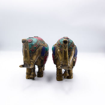 Alpine Crystal Brass Elephants Set, 2 pieces set, Handmade in Nepal, Antique Home Decor