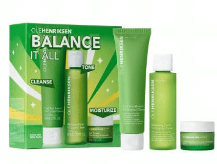 OLE HENRISKESEN Balance It All Oil Control Pore-refining Set: Cleanser 60ml + Toner 65ml + Moisturizer 15ml - 3pcs