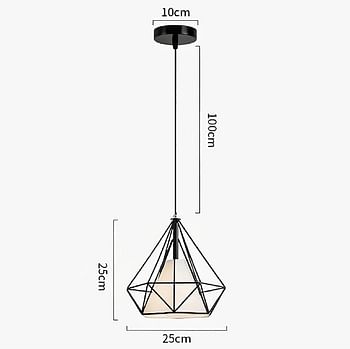 1-Light Inudstrial Pendant Light Fixture Modern Black Farmhouse Hanging Lamp Adjustable Height Diamond Shape Ceiling Light for Kitchen Island Dining Room Living Room Bedroom (250mm)