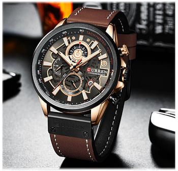 CURREN Original Brand Leather Straps Wrist Watch For Men 8380 Brown Rose Black