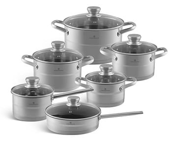 EDENBERG 12-piece Stainless Steel Cookware Set with Marble Coating Deep Frypan| Stainless Steel Cookware | Stainless Steel Fry Pan | Cast Iron Deep Pot| Butter Pot| Chamber Pot with Lid