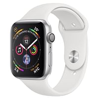 Apple Watch Series 4 GPS + Cellular 44mm هيكل من الألومنيوم الفضي مع حزام رياضي أبيض