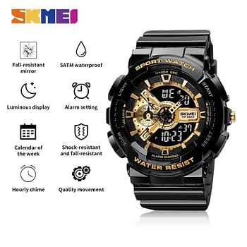 SKMEI 1688 dual time luxury watch for Men BLACK