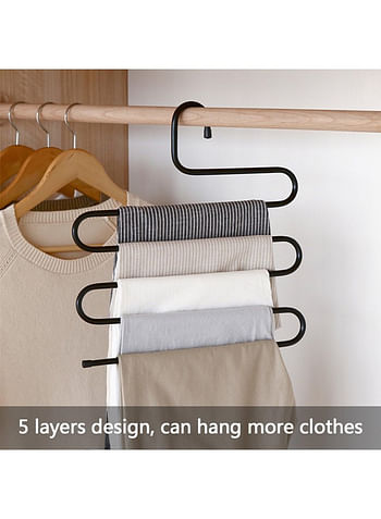 We Happy S Shape Clothes Hanger, 5 layers Pants Ties Multipurpose Stainless Steel Storage Space Saving Organizer, Black (Pack of 6)