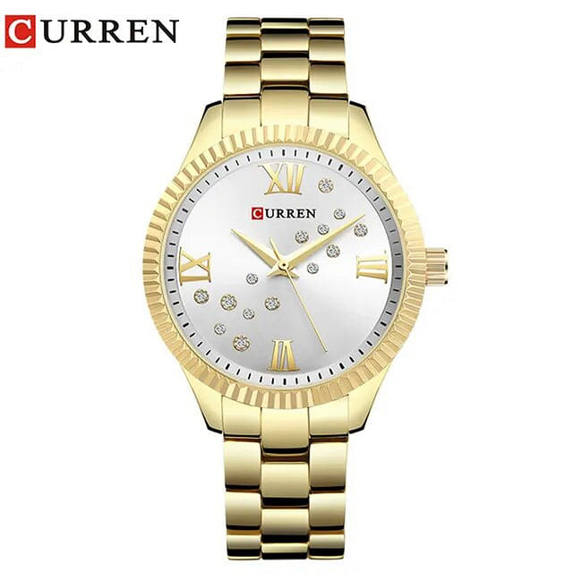 Curren 9009 Original Brand Stainless Steel Band Wrist Watch For Women / Gold