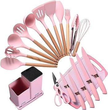 19 pcs Silicone Kitchen Spatula Set Cooking Utensil Set Non-Stick & Non-Toxic Cooking Tools,Kitchen Tools, Silicone Cooking Utensils, Includes Tongs, Spatula, Turner, Ladle - random color