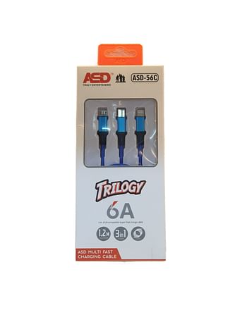 Trilogy Multi Fast Charging Cable | 6A 3 in 1 compatible super fast charge cable ASD-56C Blue