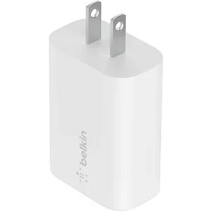 شاحن حائط Belkin Boost Charge 25W USB Type-C PD 3.0 مع PPS متوافق مع iOS + Android (WCA004dqWH) أبيض