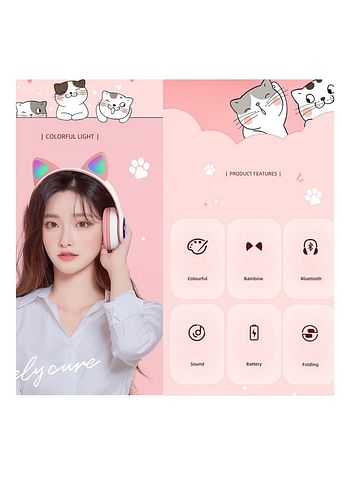 STN-28 Foldable Wireless Glowing Cat Headphones With Microphone