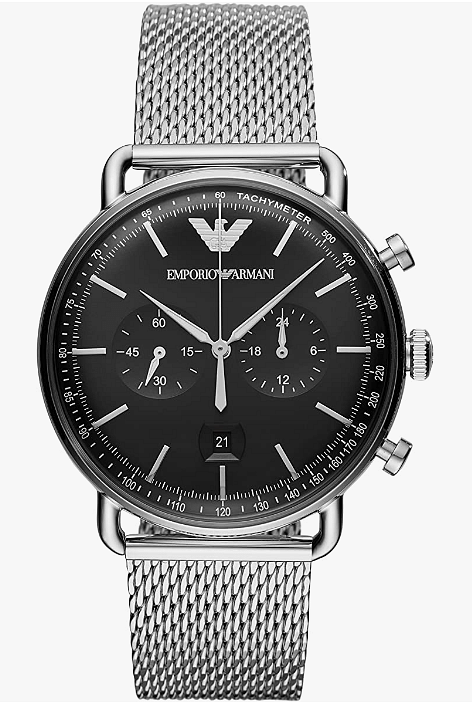 Emporio Armani Men's Black Dial Stainless Steel Analog Watch AR11104 49 mm - Silver