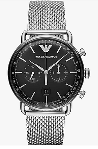 Emporio Armani Men's Black Dial Stainless Steel Analog Watch AR11104 49 mm - Silver