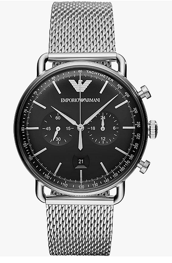 Emporio Armani Men's Black Dial Stainless Steel Analog Watch AR11104 49 mm - Silver