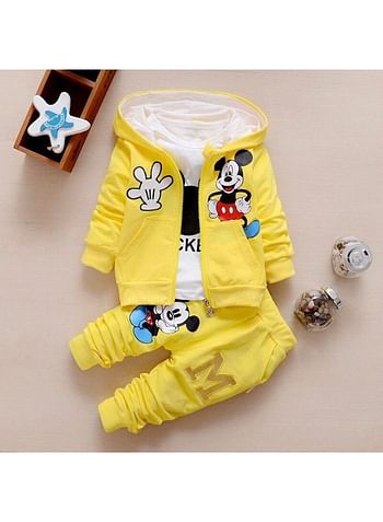 Mouse 3 Pcs Hooded Jacket Shirt and Trouser For Boys Girls Cartoon Theme Party Costume Dress Birthday Gift Yellow 19-24 Months