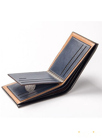 محفظة رجالية جلدية تصميم ثنائي الطي متين مع فتحات بطاقات متعددة بني فاتح