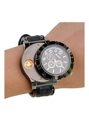 Electronic Lighter Quartz Watch USB Rechargeable Windproof Electronic Lighter