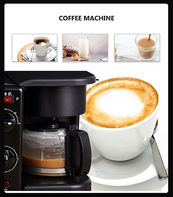 3 In 1 Electric Oven Breakfast Making Machine Multifunction Drip Coffee Maker Household Bread Pizza Frying Pan Toaster